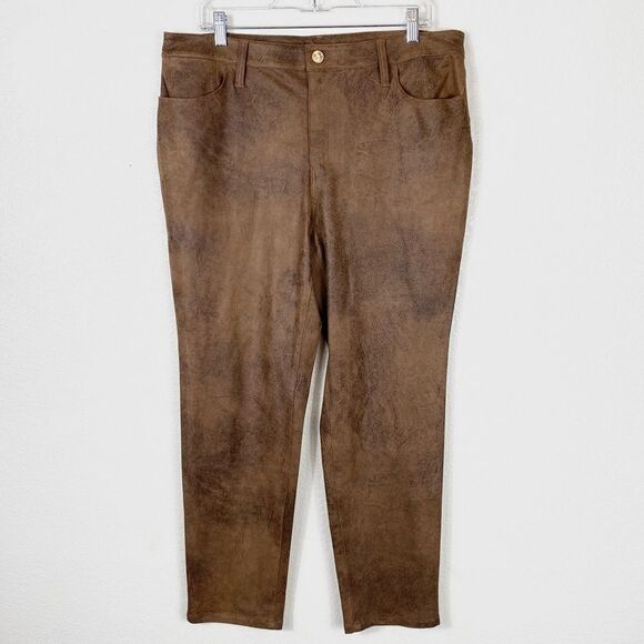 (14 petite) Chico’s Tan Faux Suede 5 Pocket Slim Leg Pants - Picture 1 of 5